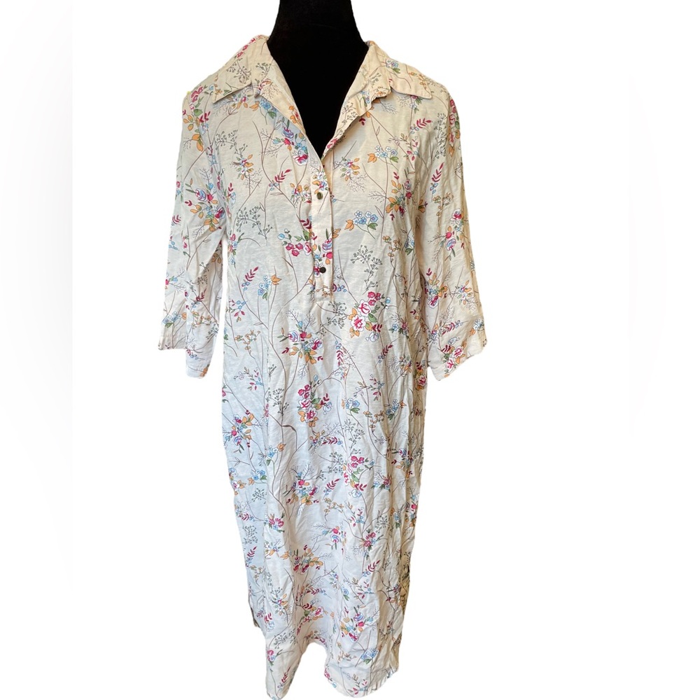 Peppermint Boho Hippie Earthy Outdoor Garden Floral Button Up Casual Midi Dress
